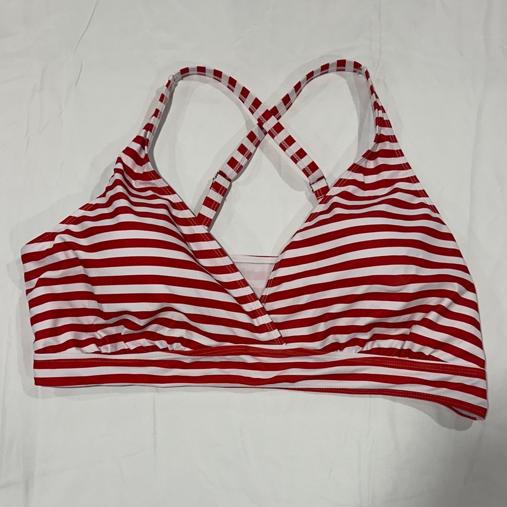 Crisscross Striped Bikini Top in Red and White